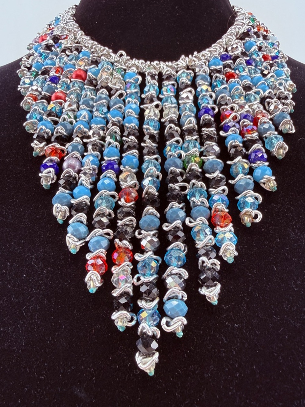 Bib-Style Fringe Bead Statement Necklace - Picture 4 of 4
